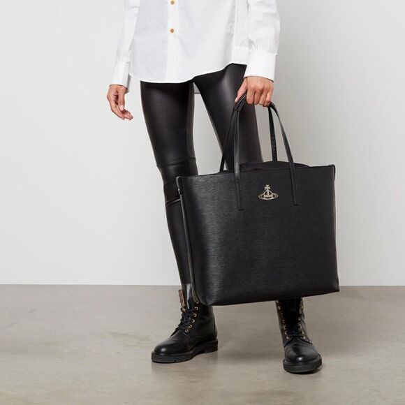 EUC Vivienne Westwood Womens Black Textured Polly Drawstring Vegan Tote Bag - Picture 3 of 12